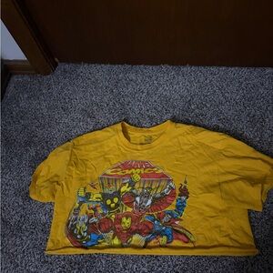 Marvel Yellow Crop Top with Superhero Print